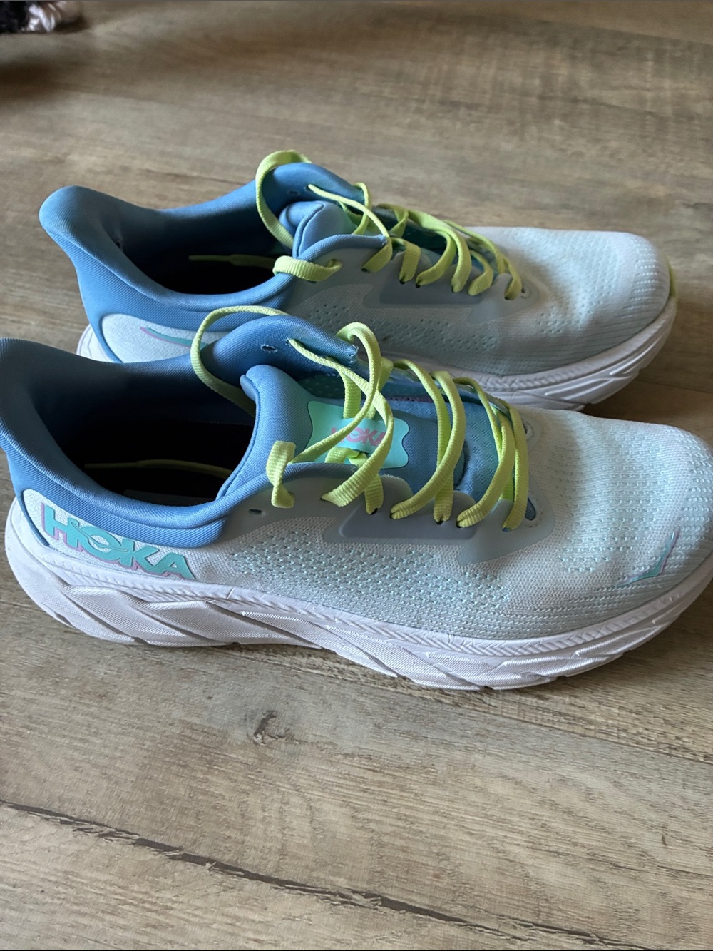 Hoka Light Blue with Lime Accent Running Shoes